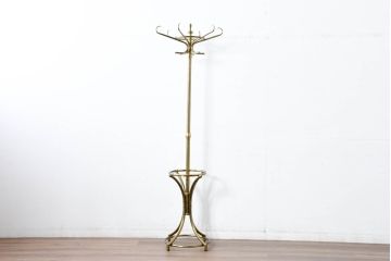 中古　美品　最高級品　オランダ　アイホールツ(EICHHOLTZ)　真鍮製　アンティーク仕上げ　空間のアクセントになるラグジュアリーなコートハンガー(ポールハンガー、洋服掛け、帽子掛け、傘立て、ブラス)(定価約26万円)(R-083583)