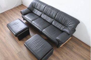 ドイツビンテージ　美品　オールド ヒモラ(Himolla)　名門椅子工房オオタで張り替え済み　本革(レザー)　クラシックデザインで長く愛用できる3人掛けソファ(3P、三人掛け、レザーソファ、トリプルソファ、ヴィンテージ)(R-083587)