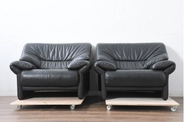 ドイツビンテージ　美品　オールド ヒモラ(himolla)　名門椅子工房オオタで張り替え済み　本革(レザー)　極上のリラックス空間を演出する一人掛けソファ2脚セット(1人掛けソファ、一人掛け、1P、アームソファ、ラウンジソファ、ヴィンテージ、バラ売り可能)(R-083588)