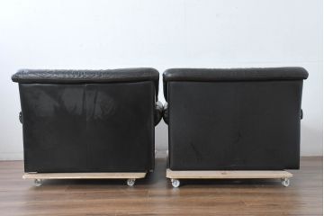 ドイツビンテージ　美品　オールド ヒモラ(himolla)　名門椅子工房オオタで張り替え済み　本革(レザー)　極上のリラックス空間を演出する一人掛けソファ2脚セット(1人掛けソファ、一人掛け、1P、アームソファ、ラウンジソファ、ヴィンテージ、バラ売り可能)(R-083588)