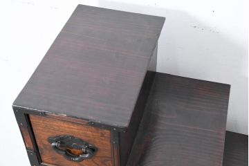 中古　美品　民芸家具　アンティーク調　上質な和の趣漂う両面使いできる階段箪笥(階段タンス、収納たんす、和箪笥、引き出し)(R-083589)