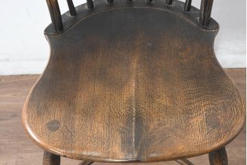 中古　美品　飛騨産業　PROVINCIAL(プロヴィンシャル・プロビンシャル)　キツツキ　オーク材　背板のデザインがおしゃれなボウバックチェア2脚セット(ウィンザーチェア、板座チェア、ダイニングチェア、椅子、イス、ウインザーチェア、バラ売り可能)(定価約35万円)(R-083599)