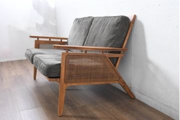 中古　アクメ ファニチャー(ACME Furniture)　ウィッカー(WICKER)　落ち着いた色味でどの空間にも取り入れやすい2人掛けソファ(2P、二人掛け)(R-083601)