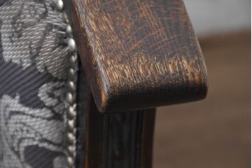 イギリスアンティーク　美品　オーク材　上品なダマスク柄が空間を格調高く演出する1Pソファ(ラウンジチェア、ラウンジソファ、アームチェア、一人掛け、1人掛け、1P、英国)(R-083603)