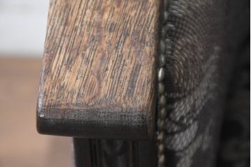 イギリスアンティーク　美品　オーク材　上品なダマスク柄が空間を格調高く演出する1Pソファ(ラウンジチェア、ラウンジソファ、アームチェア、一人掛け、1人掛け、1P、英国)(R-083603)