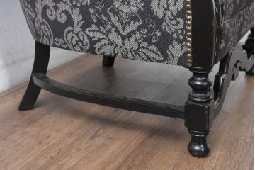 イギリスアンティーク　美品　オーク材　上品なダマスク柄が空間を格調高く演出する1Pソファ(ラウンジチェア、ラウンジソファ、アームチェア、一人掛け、1人掛け、1P、英国)(R-083603)