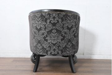 イギリスアンティーク　美品　オーク材　上品なダマスク柄が空間を格調高く演出する1Pソファ(ラウンジチェア、ラウンジソファ、アームチェア、一人掛け、1人掛け、1P、英国)(R-083603)
