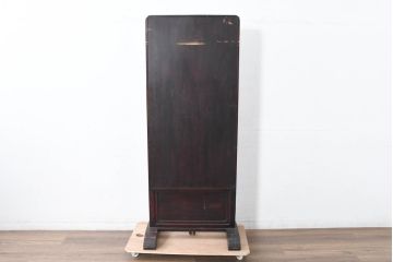 和製アンティーク　希少デザイン　布張りの意匠が空間に温もりを添える古い呉服屋の三面鏡(姿見、店舗什器)(R-083604)