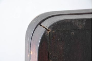 和製アンティーク　希少デザイン　布張りの意匠が空間に温もりを添える古い呉服屋の三面鏡(姿見、店舗什器)(R-083604)