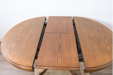中古　美品　三越家具(現カントリーハウス)　Brugge(ブルージュ)　クラシカルな佇まいが魅力の伸長式ラウンドテーブル(ダイニングテーブル、エクステンションテーブル、丸テーブル、4人掛け、2人掛け、4人用、2人用、食卓)(R-083608)