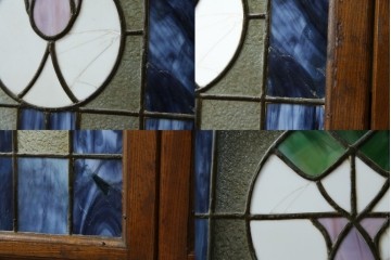 和製アンティーク　大正ロマン　小振りサイズ　透かし彫り入り　優雅な曲線と彩りが空間を華やかに演出する折りたたみ式ステンドグラス衝立て　(R-083611)