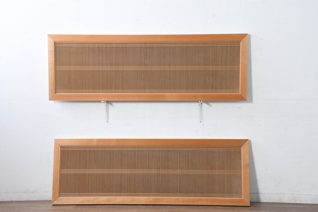 和製ヴィンテージ　昭和後期　上手物　細やかな筬目が上品な大振りの筬欄間2枚セット　(R-083614)