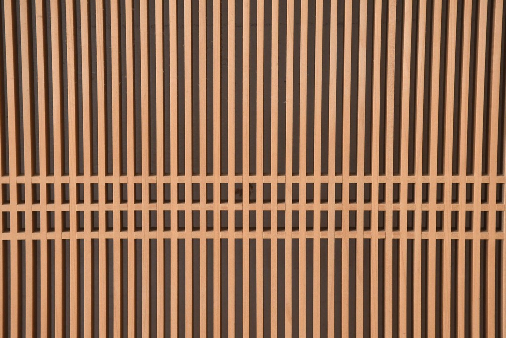 和製ヴィンテージ　昭和後期　上手物　細やかな筬目が上品な大振りの筬欄間2枚セット　(R-083614)