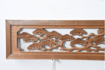 和製ヴィンテージ　昭和中期　松に鶴の図の両面彫刻を施した欄間2枚セット　(R-083615)