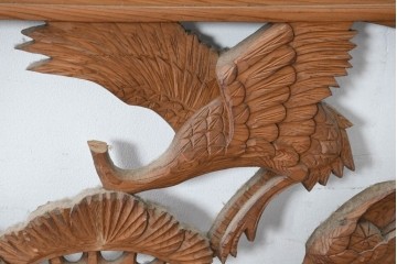 和製ヴィンテージ　昭和中期　松に鶴の図の両面彫刻を施した欄間2枚セット　(R-083615)