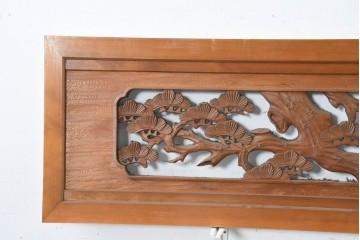 和製ヴィンテージ　昭和中期　松に鶴の図の彫刻を施した両面彫刻の欄間2枚セット　(R-083616)