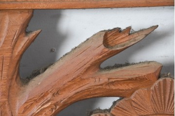 和製ヴィンテージ　昭和中期　松に鶴の図の彫刻を施した両面彫刻の欄間2枚セット　(R-083616)