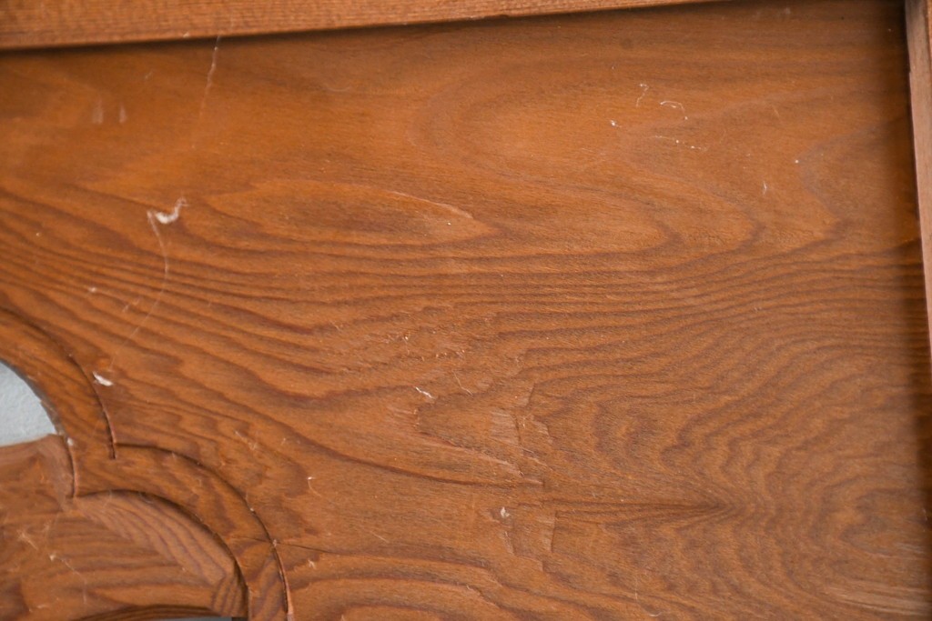 和製ヴィンテージ　昭和中期　松竹梅の縁起物の彫刻を施した片面ガラスの欄間2枚セット　(R-083617)