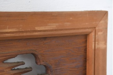 和製ヴィンテージ　昭和中期　松に鶴の図の彫刻を施した両面彫刻の欄間2枚セット　(R-083618)