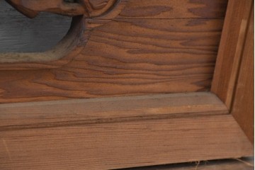 和製ヴィンテージ　昭和中期　松に鶴の図の彫刻を施した両面彫刻の欄間2枚セット　(R-083618)