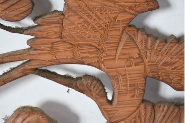 和製ヴィンテージ　昭和中期　松に鶴の図の彫刻を施した両面彫刻の欄間2枚セット　(R-083618)