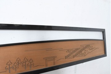 アンティーク建具　昭和初期　木立と鳥居の風景をモチーフにした透かし彫り入り欄間2枚セット　(R-083619)