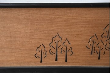 アンティーク建具　昭和初期　木立と鳥居の風景をモチーフにした透かし彫り入り欄間2枚セット　(R-083619)