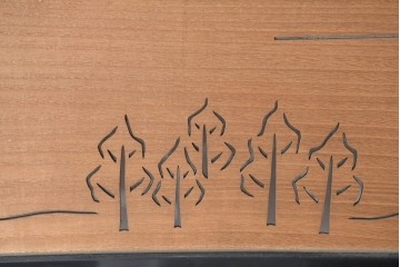 アンティーク建具　昭和初期　木立と鳥居の風景をモチーフにした透かし彫り入り欄間2枚セット　(R-083619)