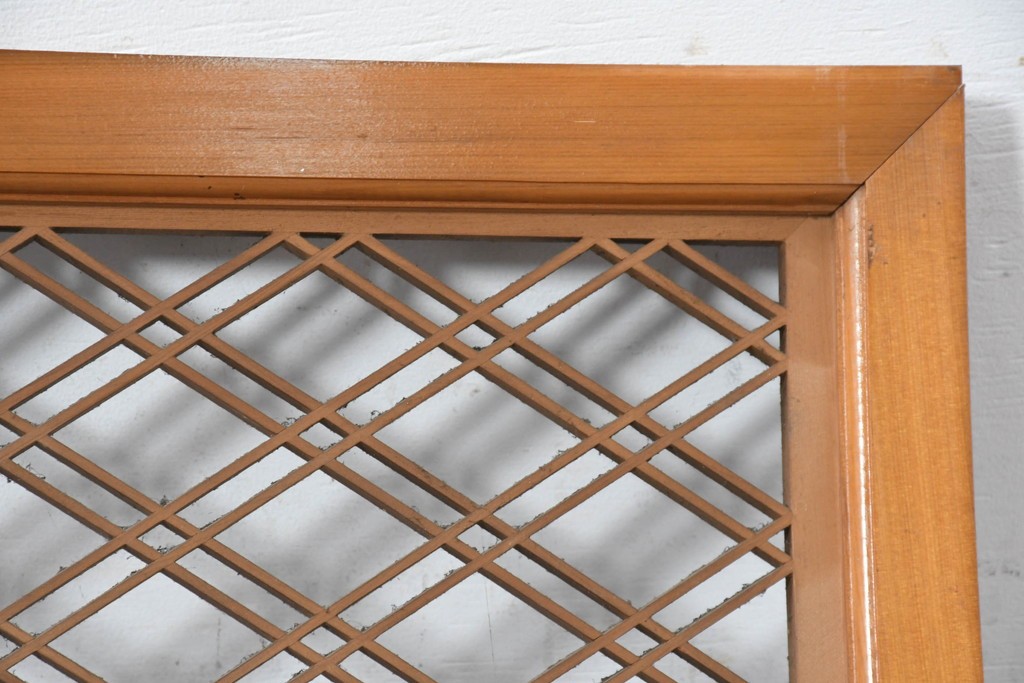 ヴィンテージ建具　昭和中期　組子格子と松に鶴の図の両面彫刻を施した欄間1枚　(R-083620)