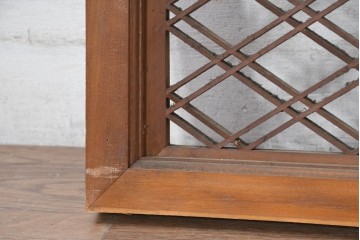 ヴィンテージ建具　昭和中期　組子格子と松に鶴の図の両面彫刻を施した欄間1枚　(R-083620)