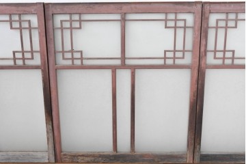 ヴィンテージ建具　昭和中期　幾何学文様が目を引くガラス窓4枚セット　(R-083622)