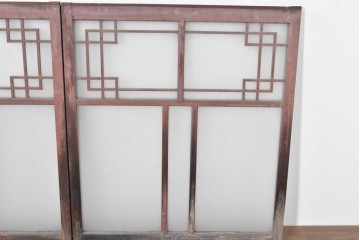 ヴィンテージ建具　昭和中期　幾何学文様が目を引くガラス窓4枚セット　(R-083622)