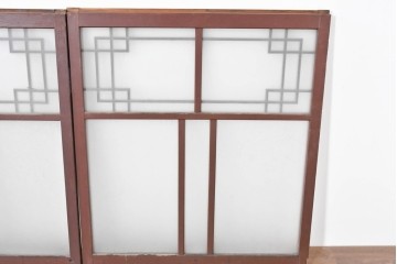 ヴィンテージ建具　昭和中期　幾何学文様が目を引くガラス窓4枚セット　(R-083622)