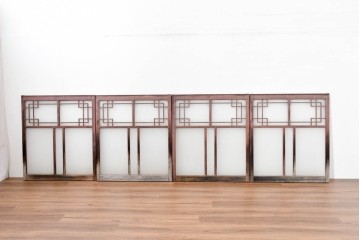 ヴィンテージ建具　昭和中期　幾何学文様が目を引くガラス窓4枚セット　(R-083622)