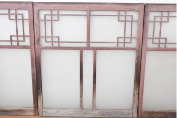 ヴィンテージ建具　昭和中期　幾何学文様が目を引くガラス窓4枚セット　(R-083622)