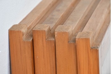 ヴィンテージ建具　昭和中期　麻の葉模様の組子細工が涼し気な片面ガラスの書院戸4枚セット　(R-083623)