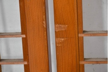 ヴィンテージ建具　昭和中期　麻の葉模様の組子細工が涼し気な片面ガラスの書院戸4枚セット　(R-083623)