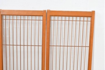 ヴィンテージ建具　昭和中期　麻の葉模様の組子細工が涼し気な片面ガラスの書院戸4枚セット　(R-083623)