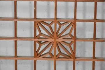 ヴィンテージ建具　昭和中期　麻の葉模様の組子細工が涼し気な片面ガラスの書院戸4枚セット　(R-083623)