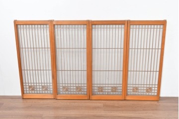 ヴィンテージ建具　昭和中期　麻の葉模様の組子細工が涼し気な片面ガラスの書院戸4枚セット　(R-083623)