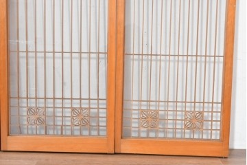 ヴィンテージ建具　昭和中期　麻の葉模様の組子細工が涼し気な片面ガラスの書院戸4枚セット　(R-083623)