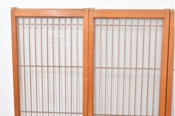 ヴィンテージ建具　昭和中期　麻の葉模様の組子細工が涼し気な片面ガラスの書院戸4枚セット　(R-083623)