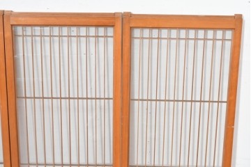 ヴィンテージ建具　昭和中期　麻の葉模様の組子細工が涼し気な片面ガラスの書院戸4枚セット　(R-083623)