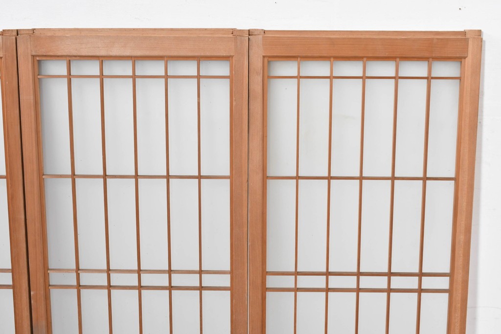 ヴィンテージ建具　昭和中期　片面ガラス　控えめな模様入り格子の書院戸4枚セット　(R-083624)