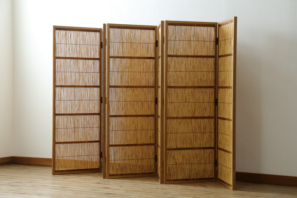 新古　未使用展示品　茶道具　優しい木の温もり溢れる6枚折りの花寄屏風　定価約21万円　(R-083626)