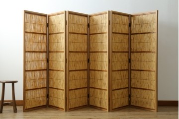 新古　未使用展示品　茶道具　優しい木の温もり溢れる6枚折りの花寄屏風　定価約21万円　(R-083626)