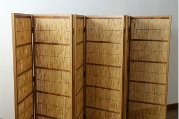 新古　未使用展示品　茶道具　優しい木の温もり溢れる6枚折りの花寄屏風　定価約21万円　(R-083626)
