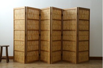 新古　未使用展示品　茶道具　優しい木の温もり溢れる6枚折りの花寄屏風　定価約21万円　(R-083626)