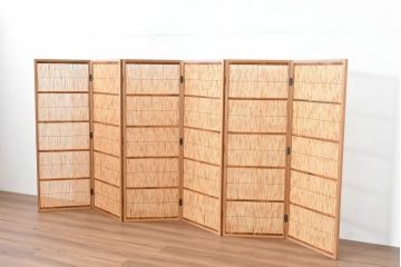 中古　未使用　展示品　茶道具　優しい木の温もり溢れる6枚折りの花寄屏風(衝立て、つい立て、パーテーション、仕切り、6連、六連)(定価約21万円)(R-083626)