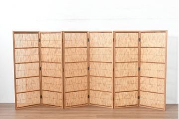 中古　未使用　展示品　茶道具　優しい木の温もり溢れる6枚折りの花寄屏風(衝立て、つい立て、パーテーション、仕切り、6連、六連)(定価約21万円)(R-083626)
